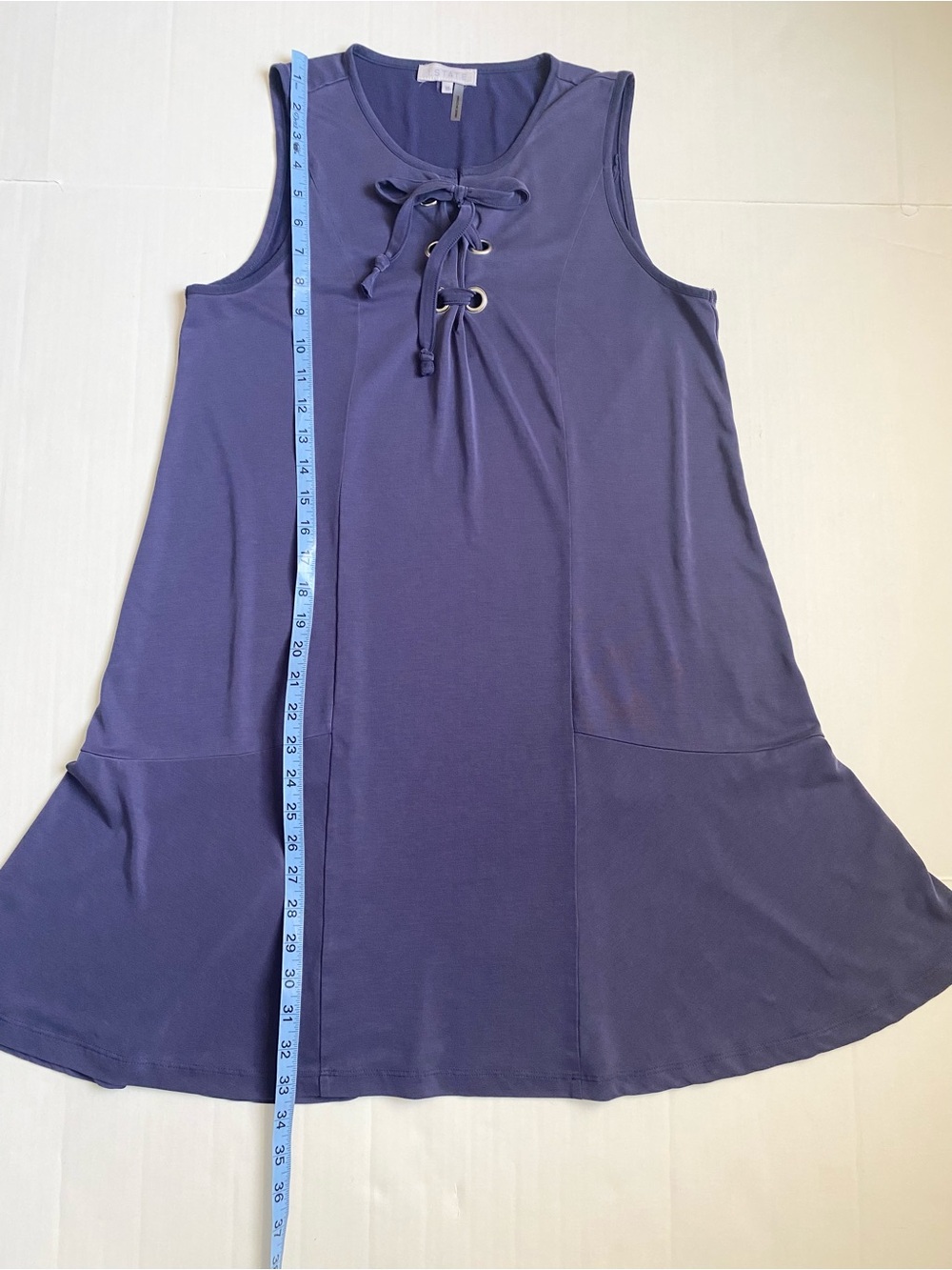 1.STATE Blue Lace-Up Sleeveless Shift Dress Knit Flounce Size Medium EUC - Picture 4 of 6